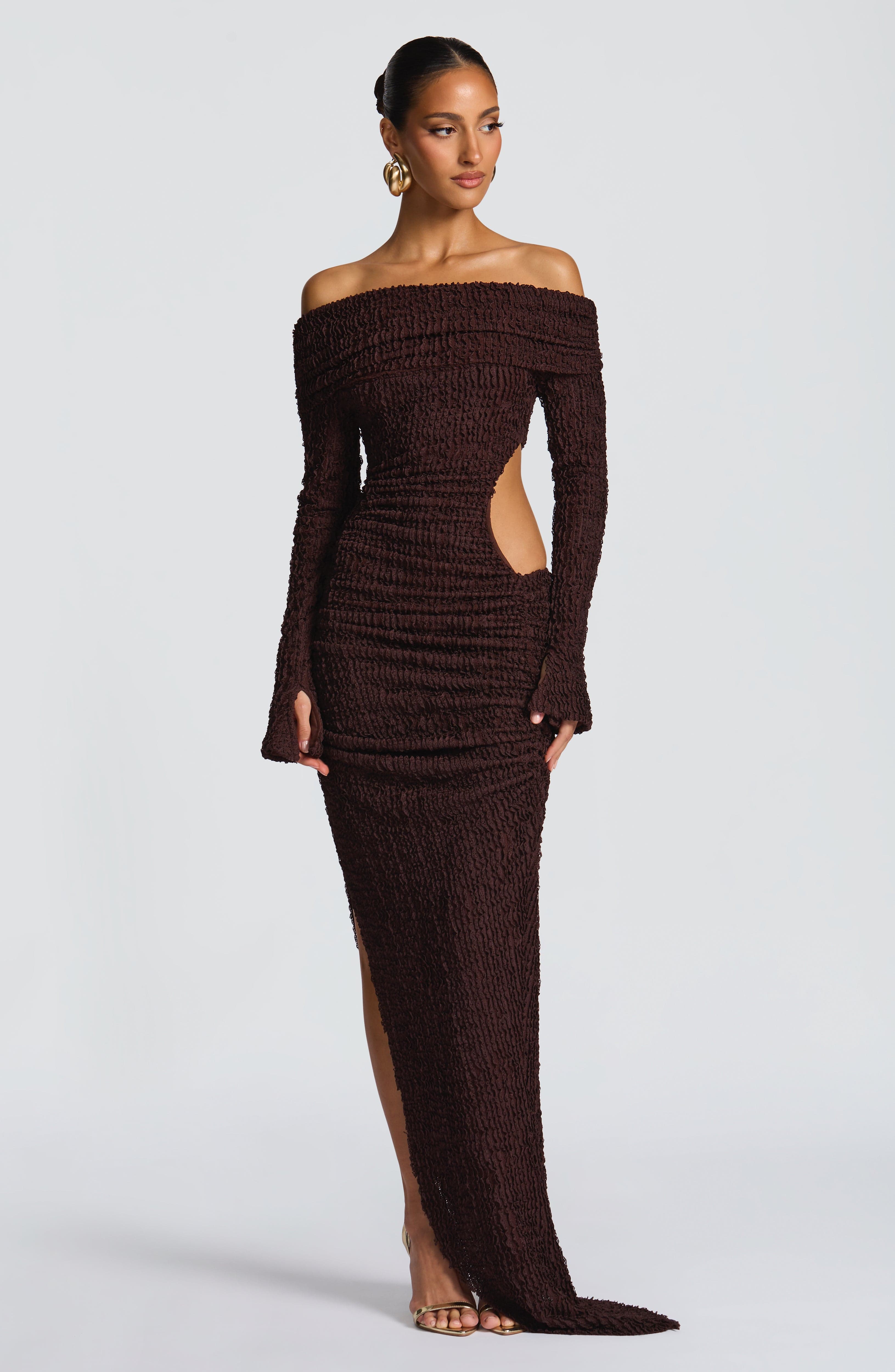 Adelphia Midi Dress - Plum Brown - Napalia