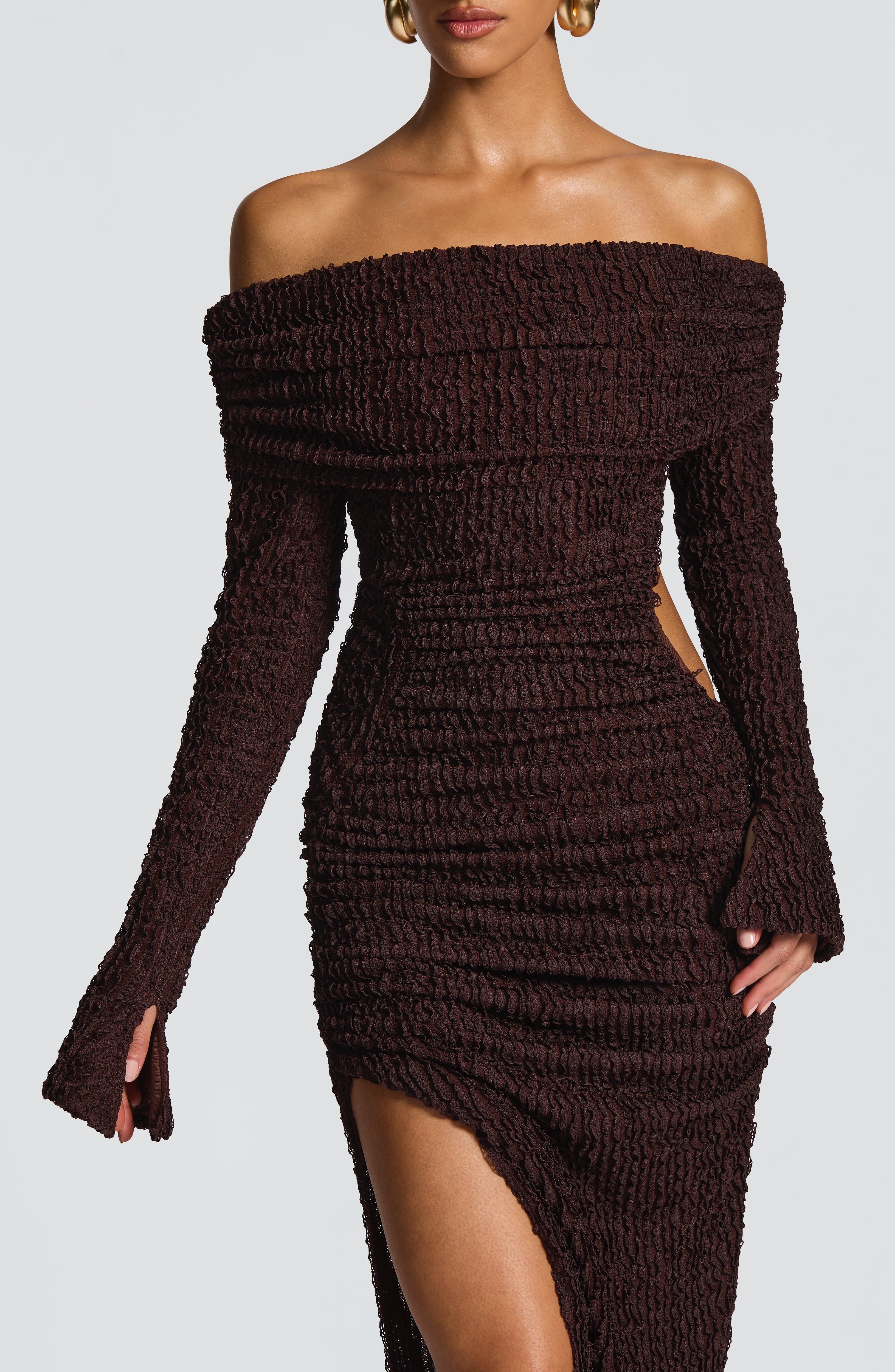 Adelphia Midi Dress - Plum Brown - Napalia