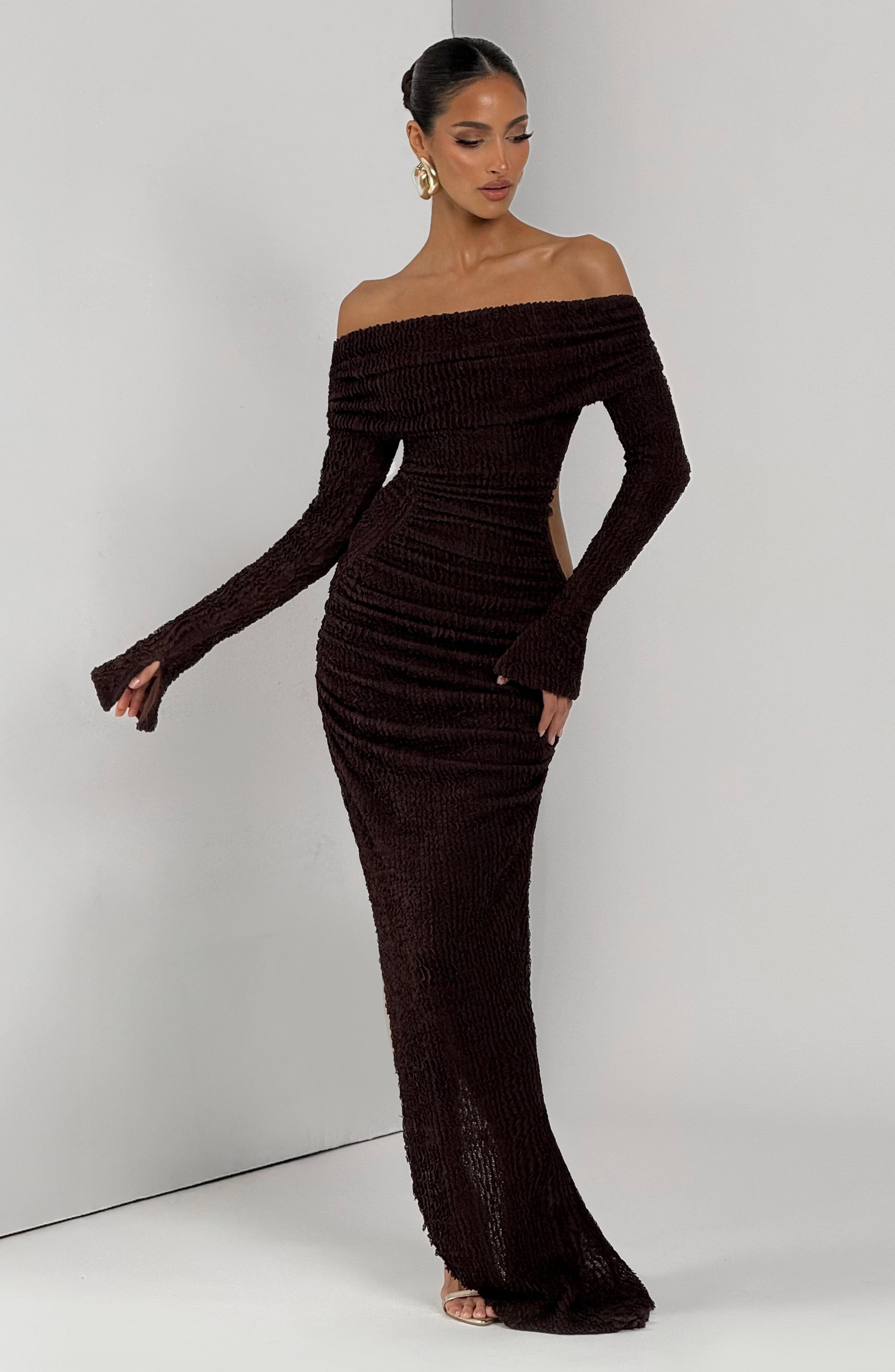 Adelphia Midi Dress - Plum Brown - Napalia