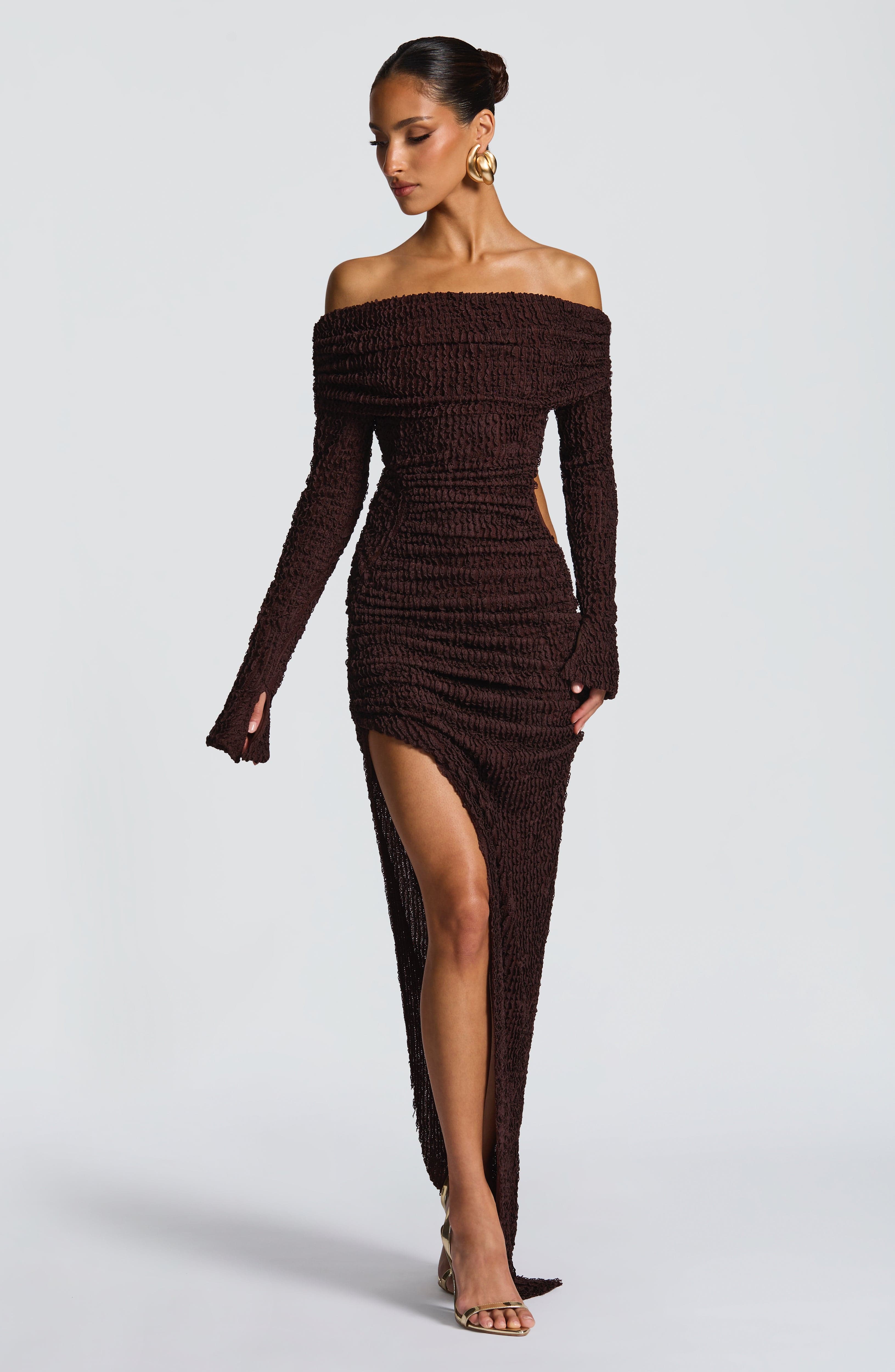 Adelphia Midi Dress - Plum Brown - Napalia