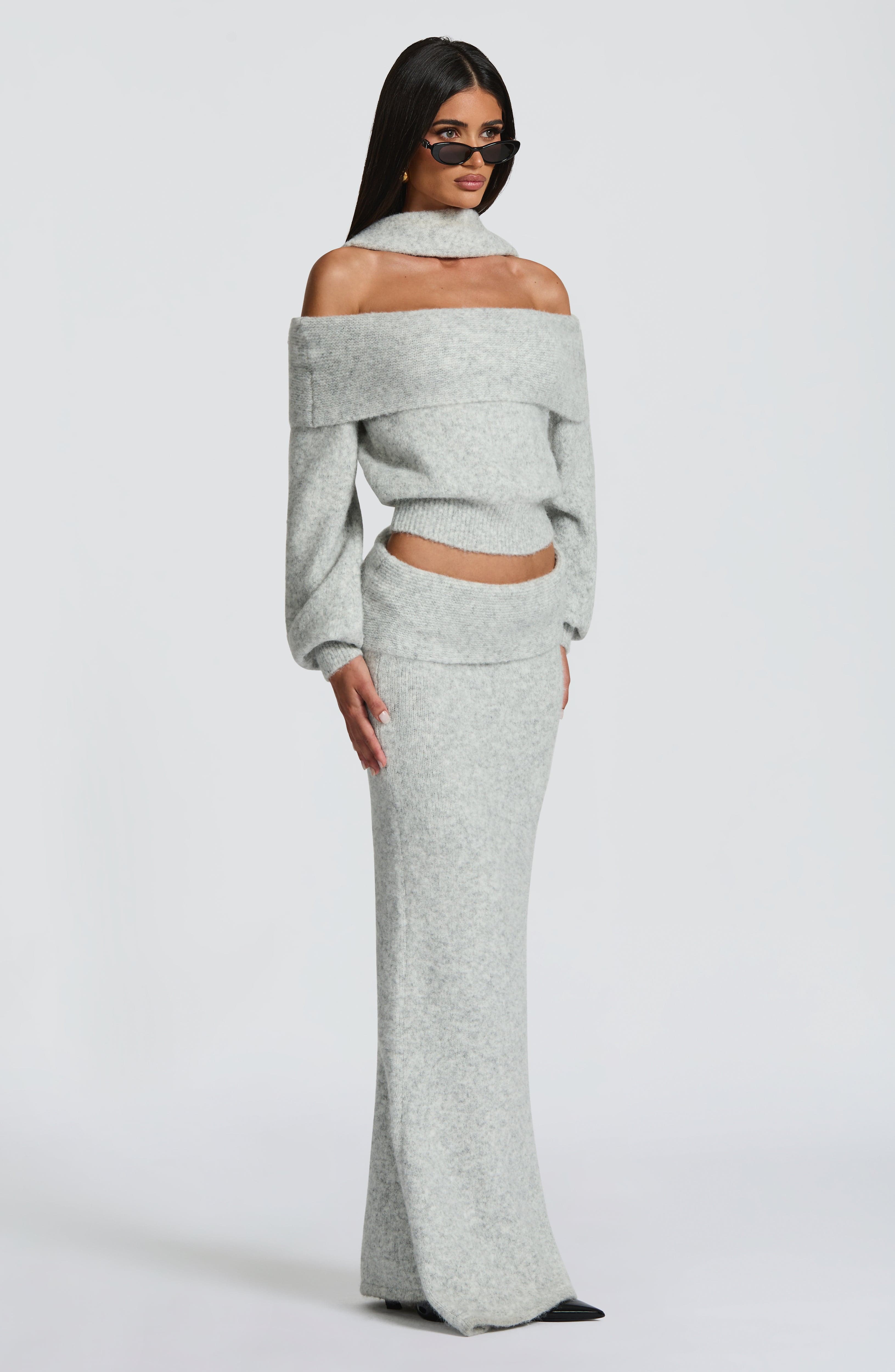 Andie Maxi Skirt - Light Grey Marl - Napalia