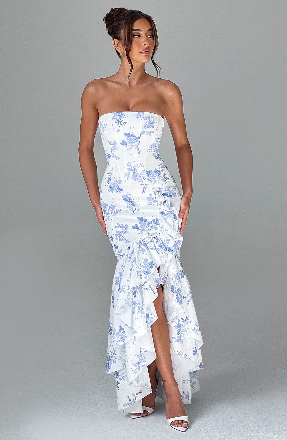 Angelina Maxi Dress - Blue Floral Print - Napalia
