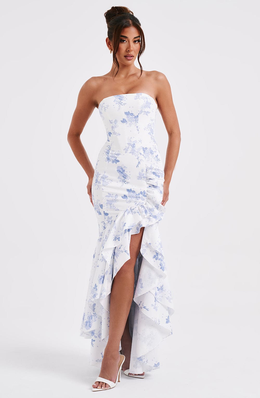 Angelina Maxi Dress - Blue Floral Print - Napalia