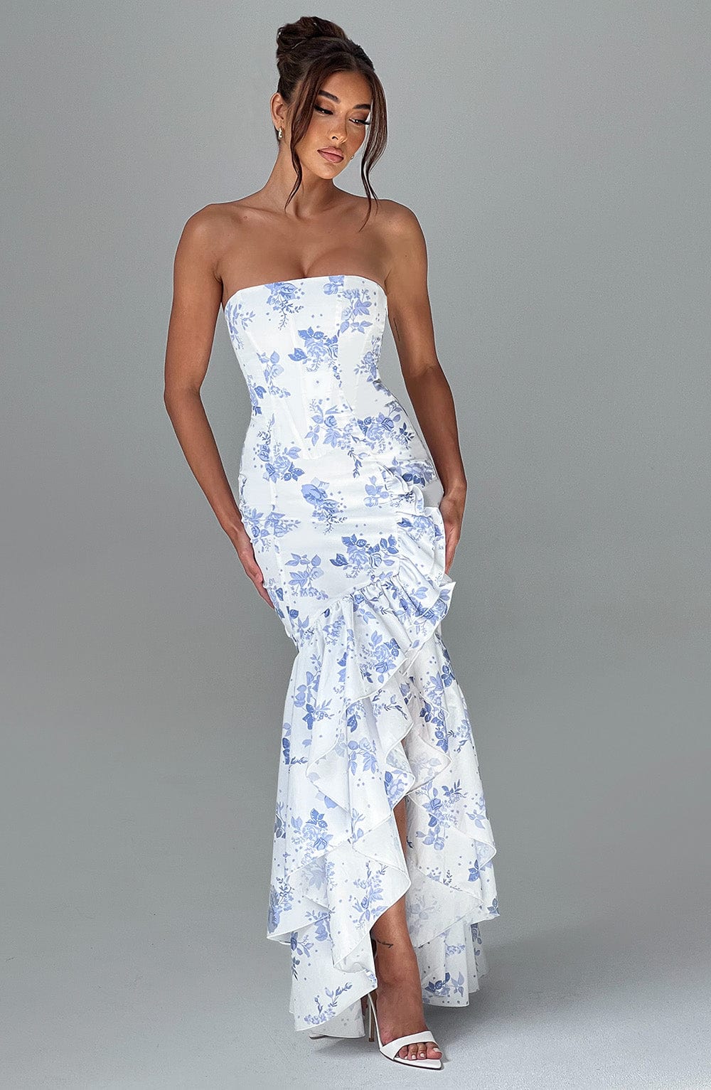 Angelina Maxi Dress - Blue Floral Print - Napalia