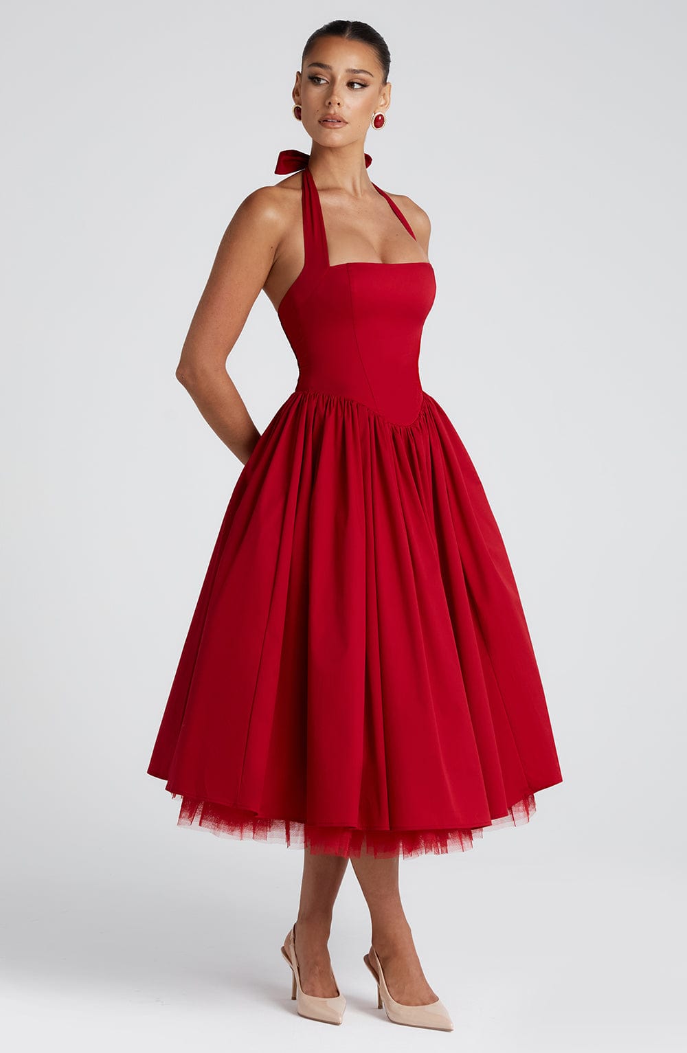 Cressida Midi Dress - Red - Napalia