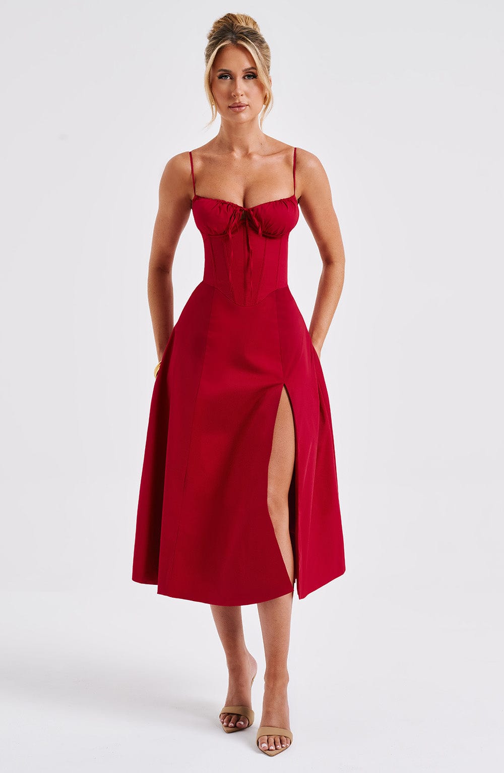 Deanna Midi Dress - Red - Napalia
