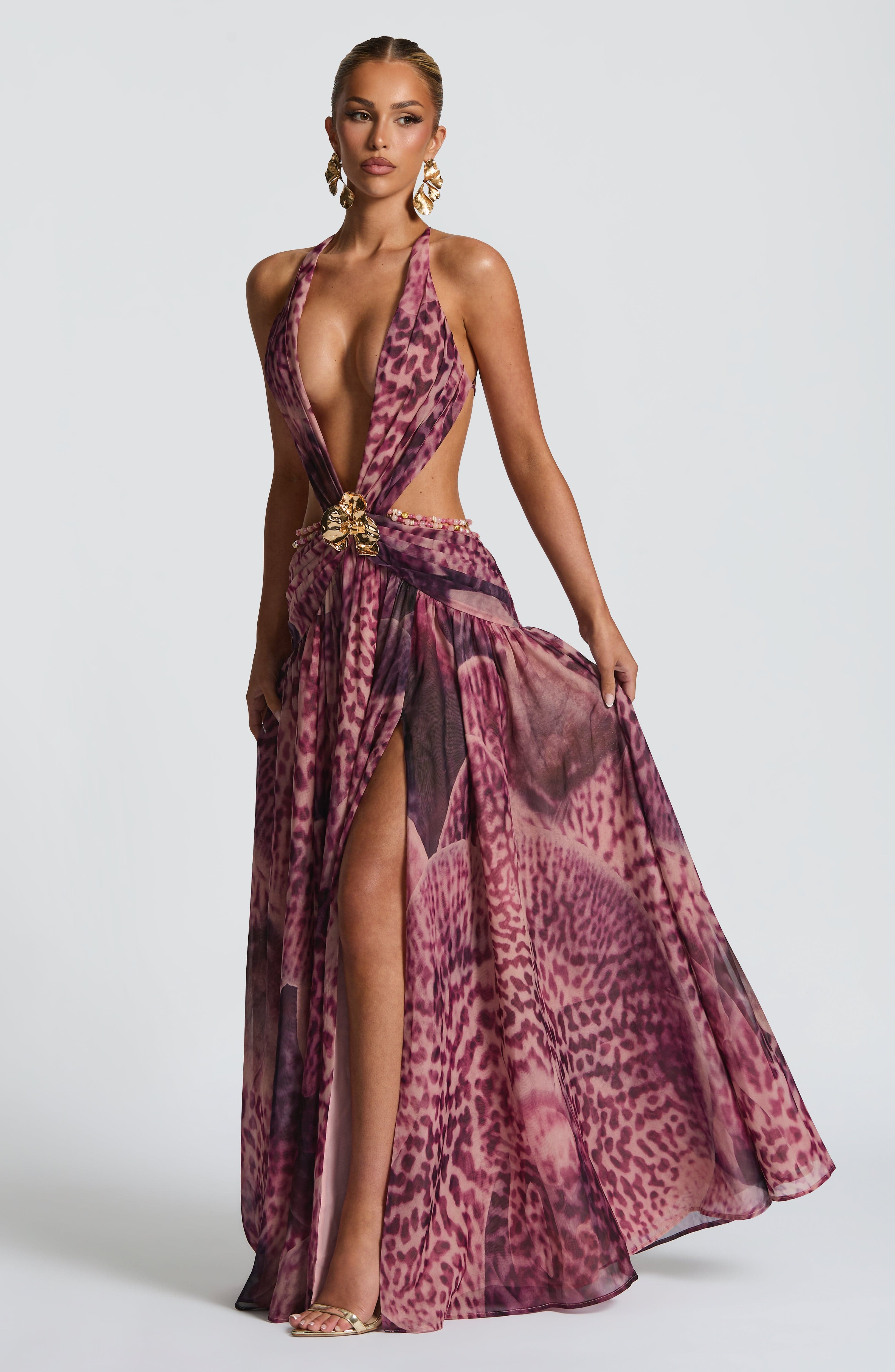 Indianna Maxi Dress - Magenta Orchid Print - Napalia