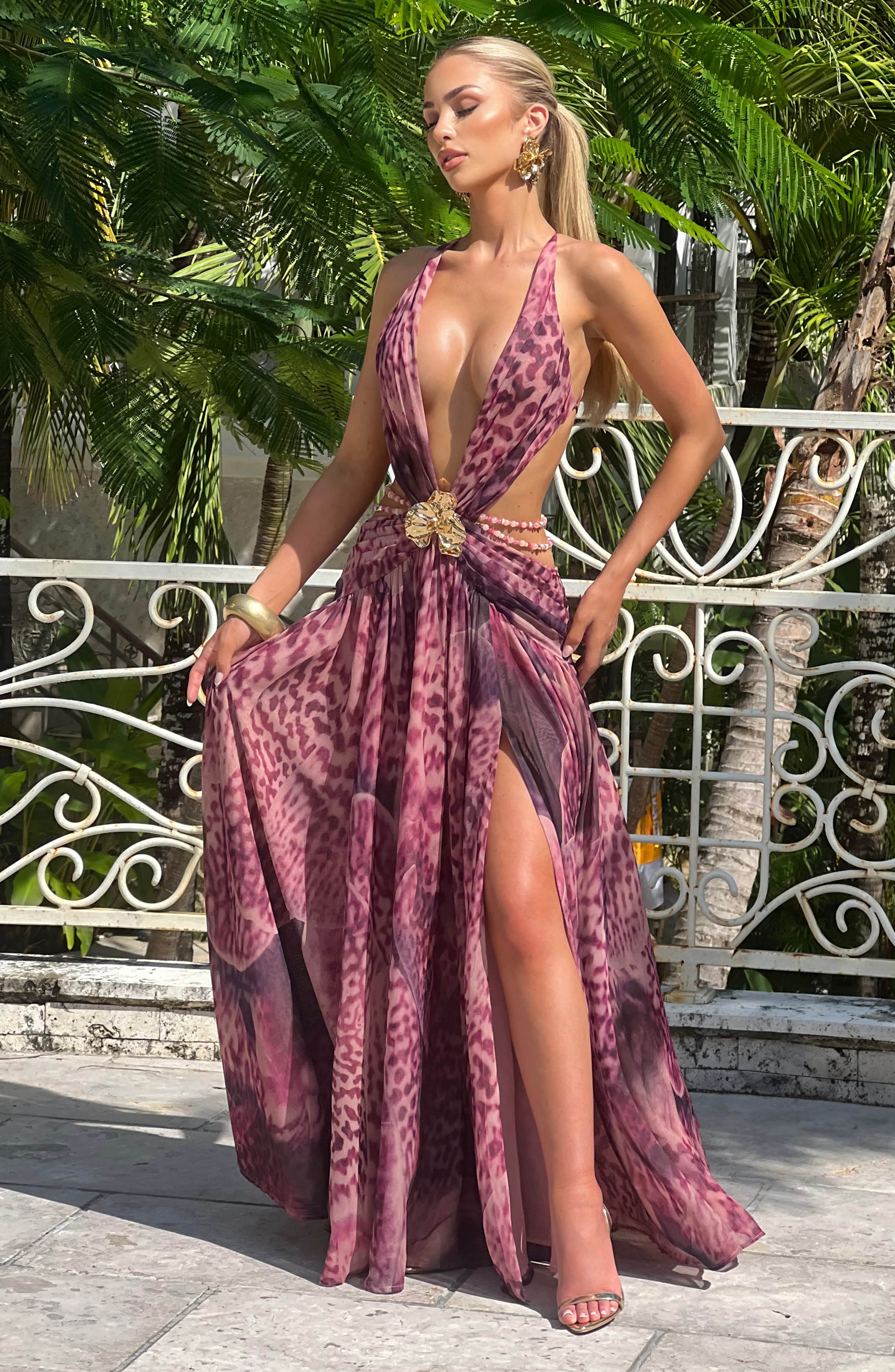 Indianna Maxi Dress - Magenta Orchid Print - Napalia