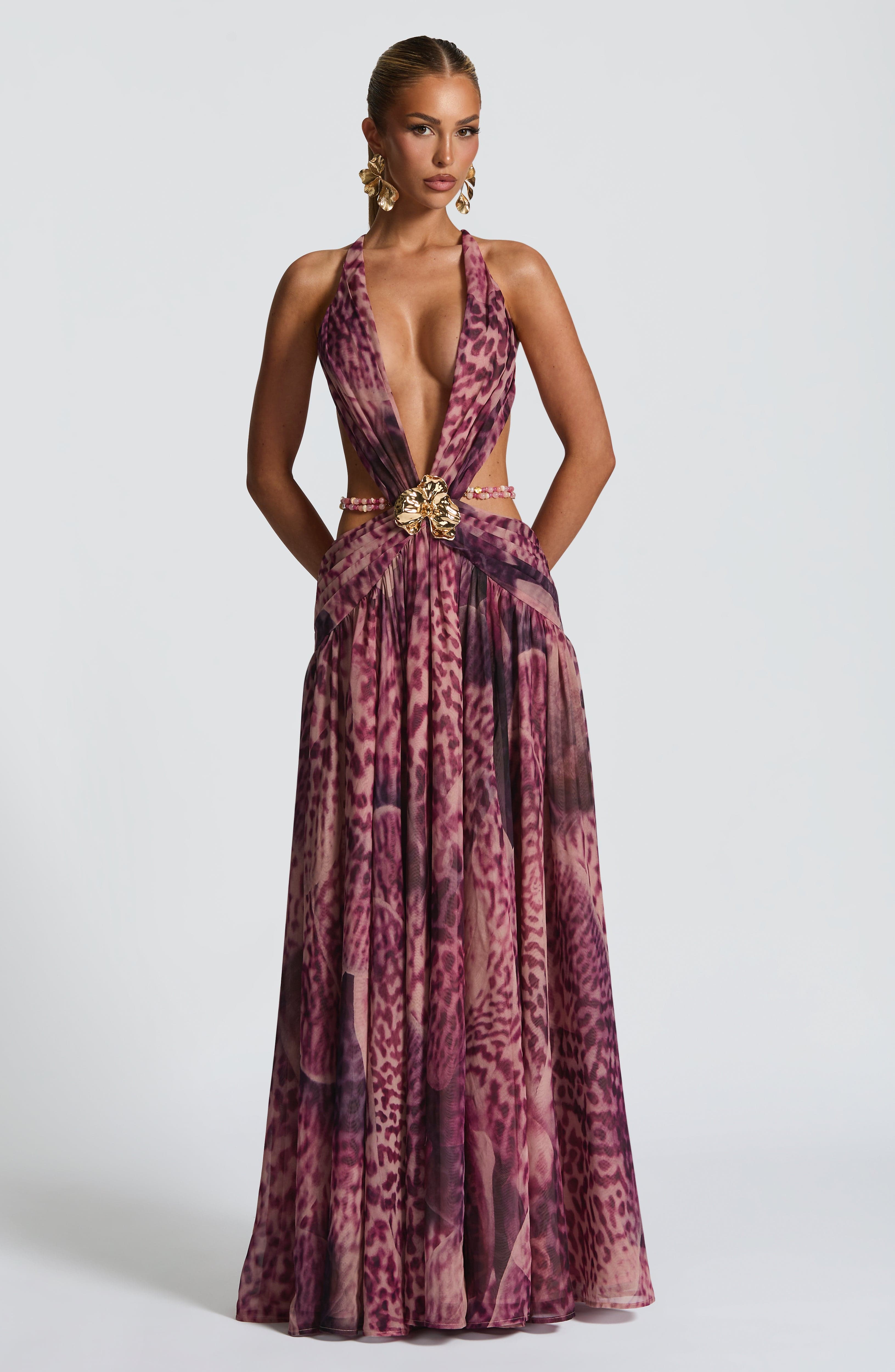 Indianna Maxi Dress - Magenta Orchid Print - Napalia