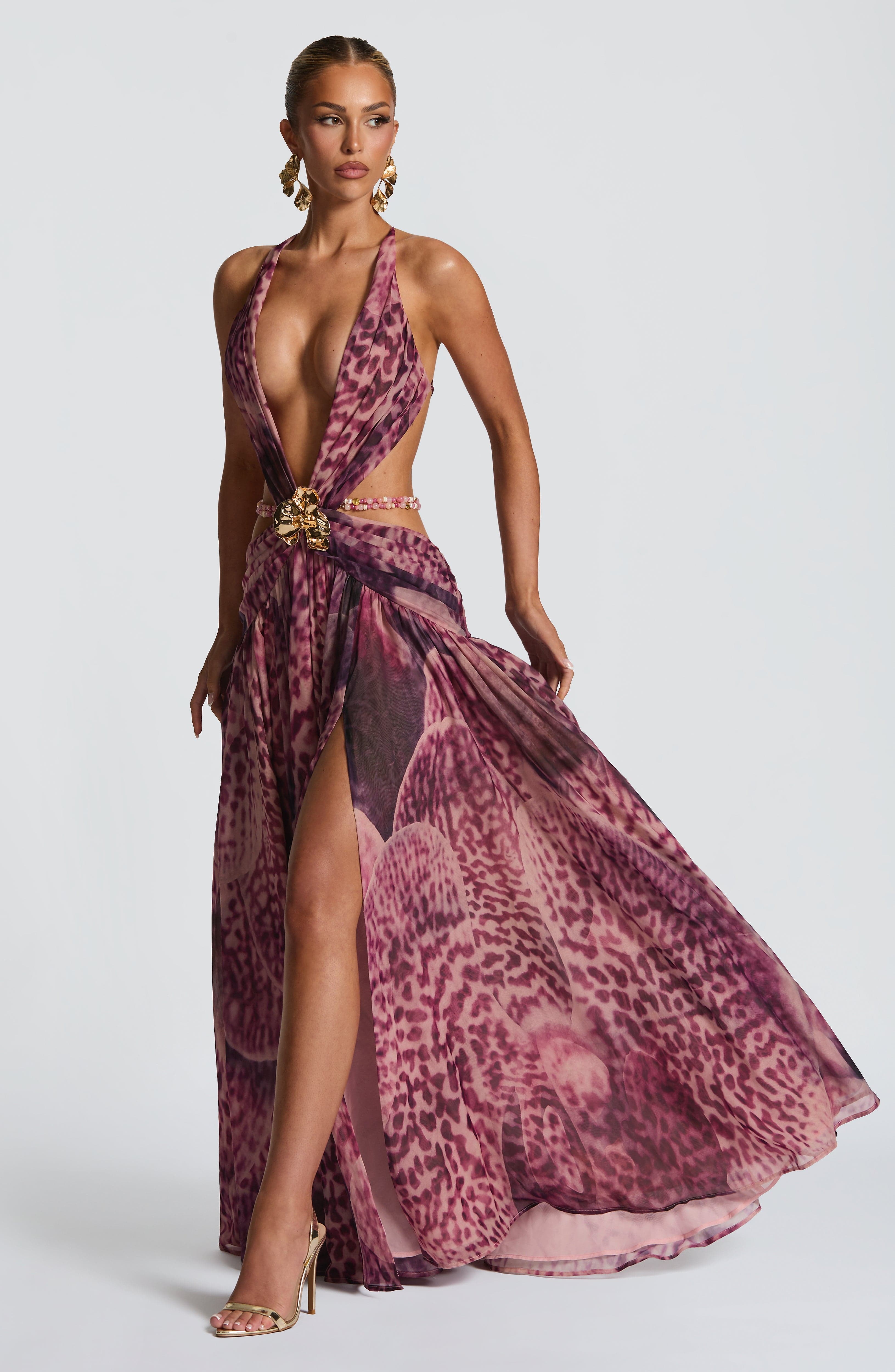 Indianna Maxi Dress - Magenta Orchid Print - Napalia