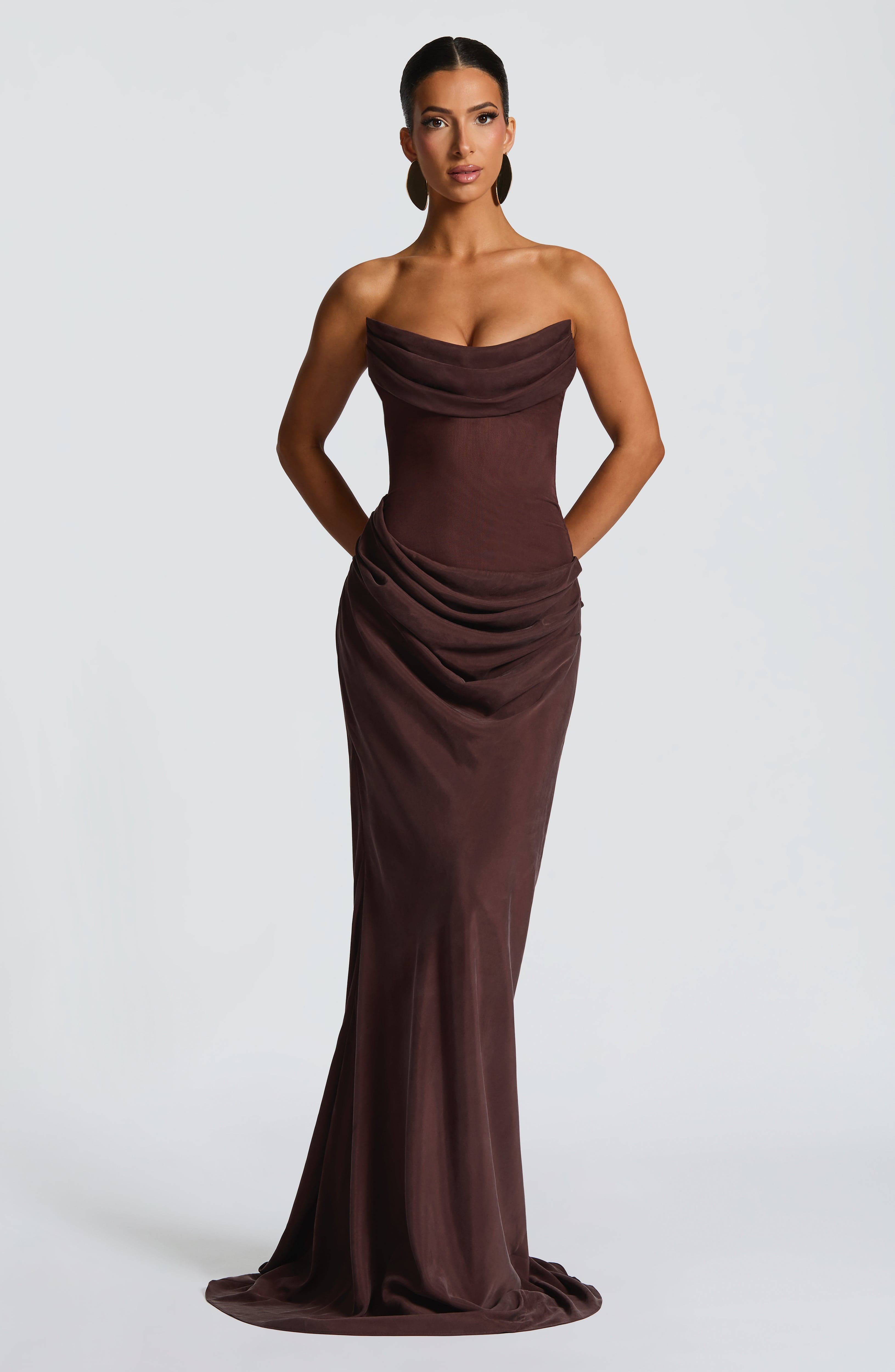 Liora Maxi Dress - Plum Brown - Napalia