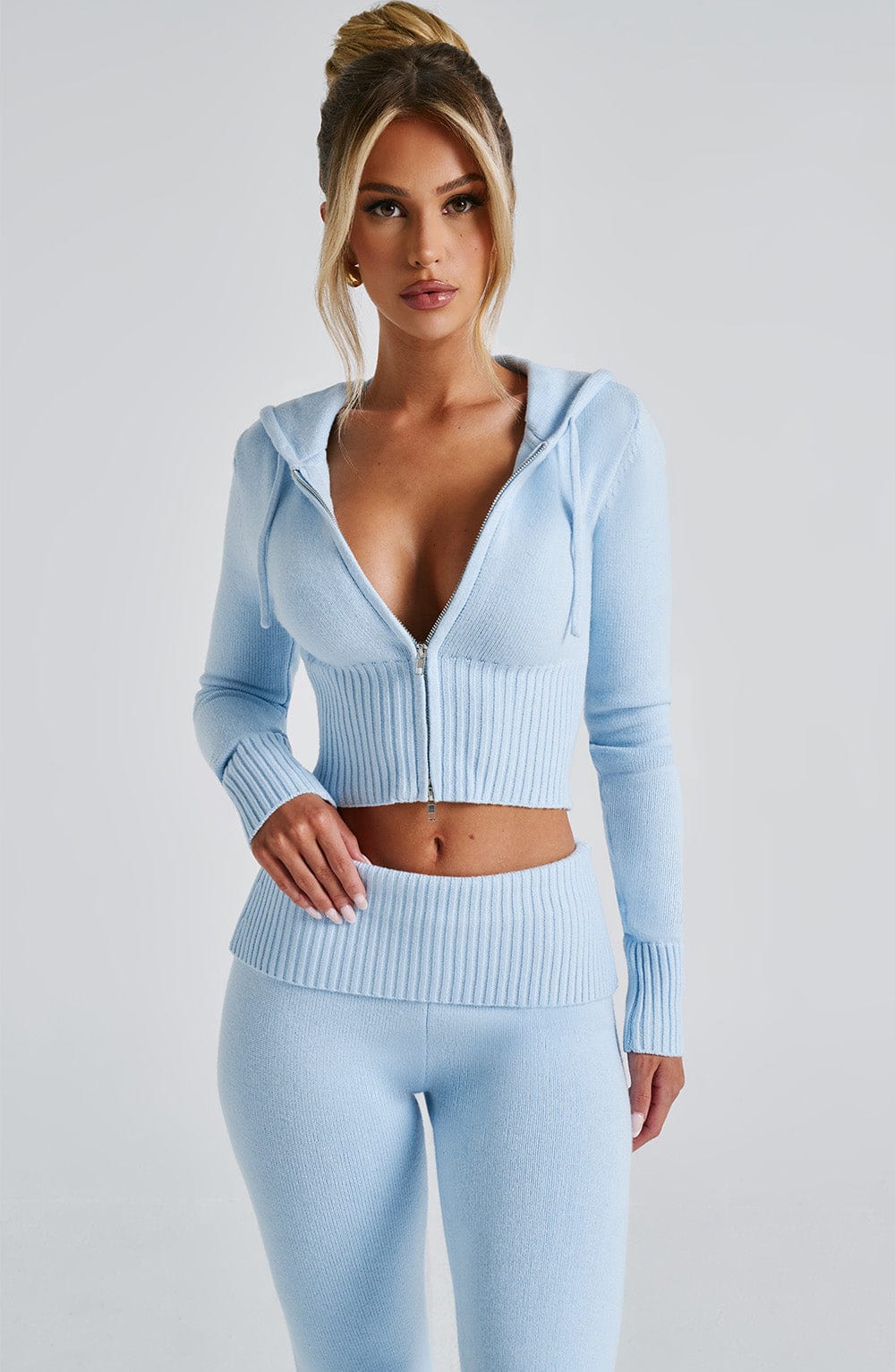 Portia Knit Hoodie - Baby Blue - Napalia