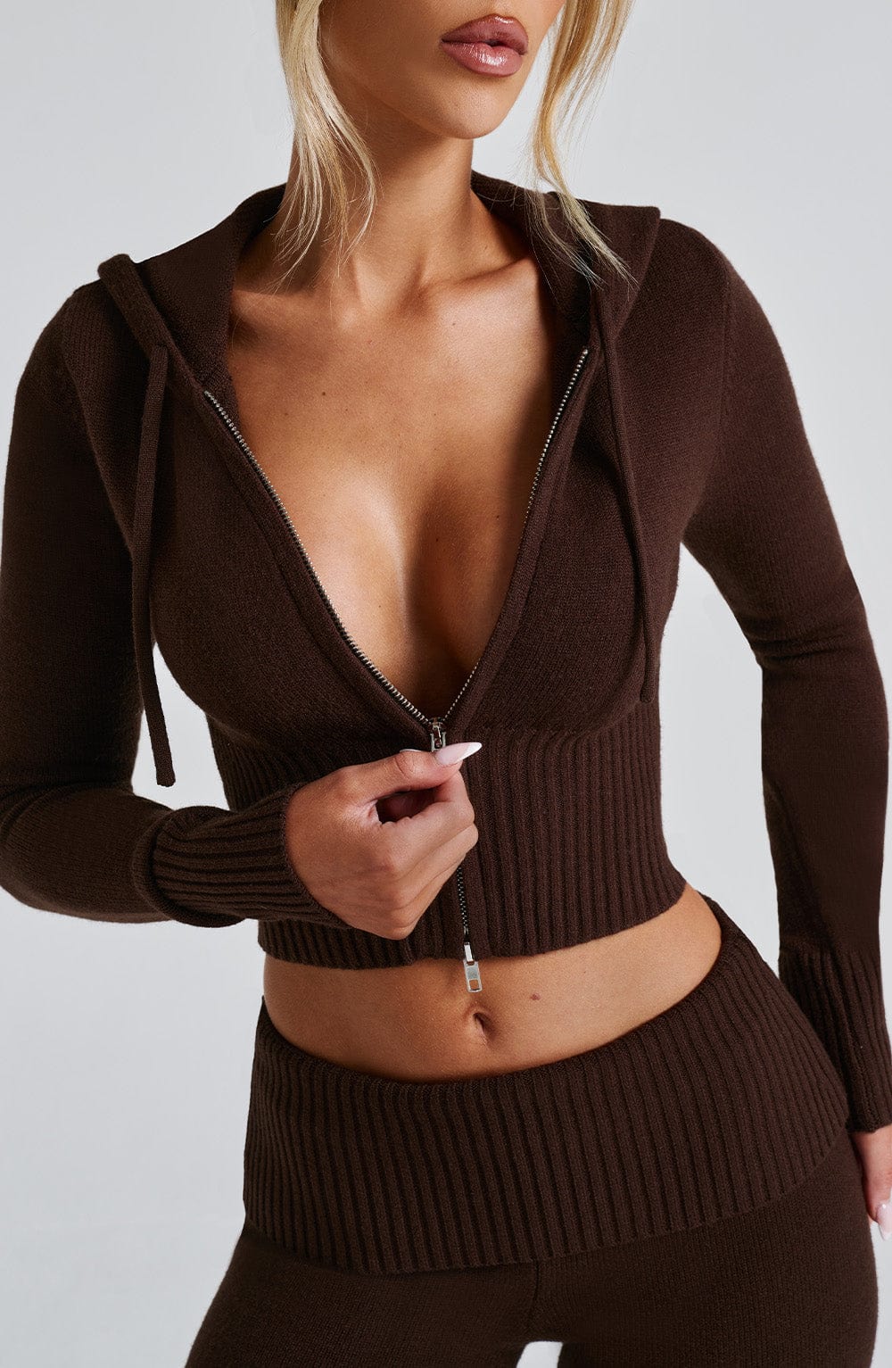 Portia Knit Hoodie - Chocolate - Napalia