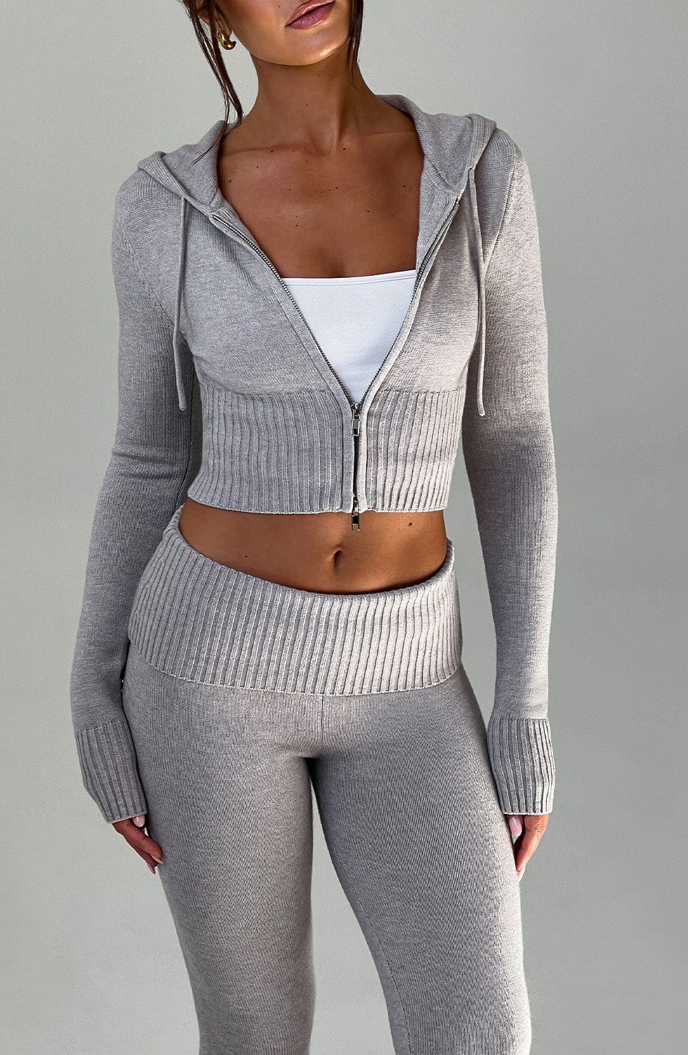 Portia Knit Hoodie - Light Grey Marl - Napalia