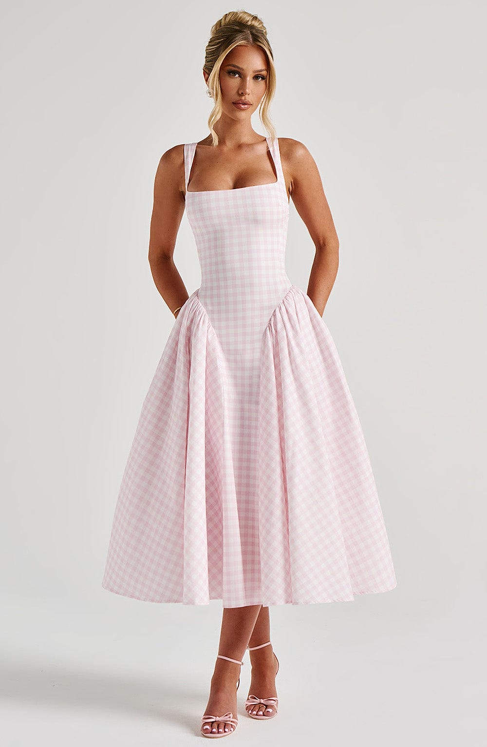 Sherrie Midi Dress - Blush Gingham - Napalia