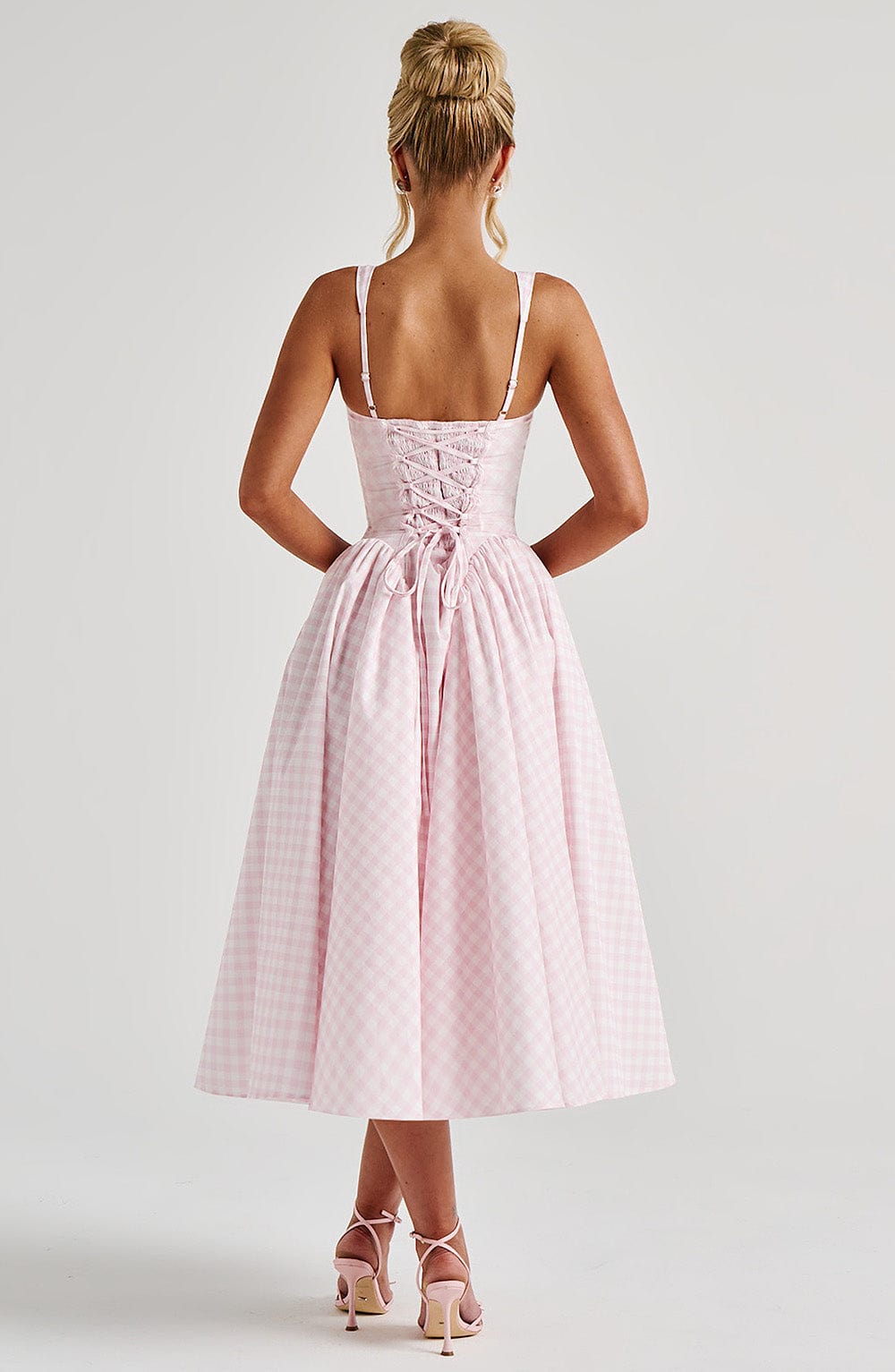 Sherrie Midi Dress - Blush Gingham - Napalia