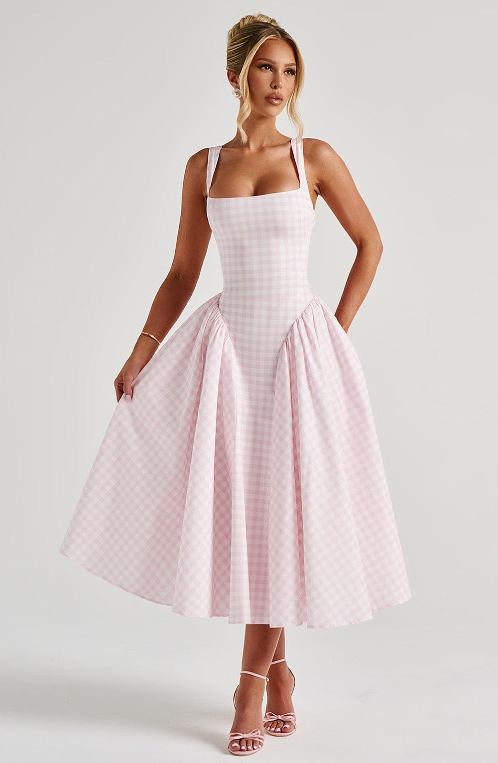 Sherrie Midi Dress - Blush Gingham - Napalia