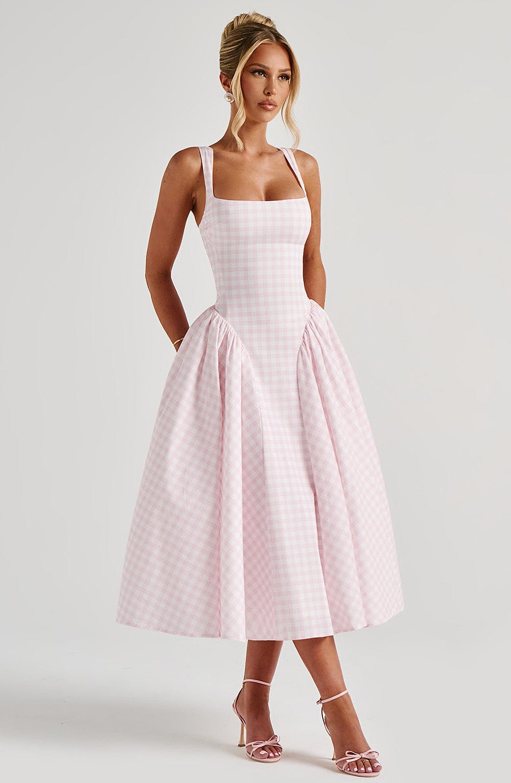 Sherrie Midi Dress - Blush Gingham - Napalia
