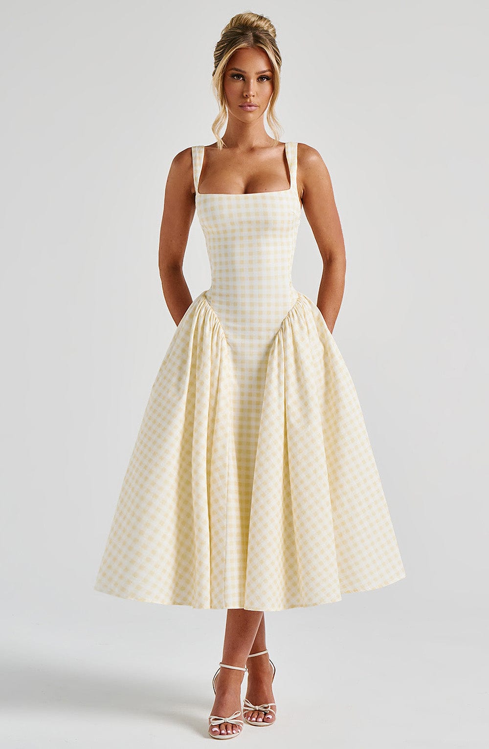 Sherrie Midi Dress - Lemon Gingham - Napalia
