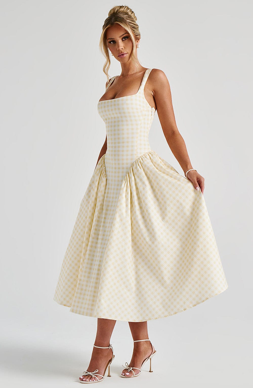 Sherrie Midi Dress - Lemon Gingham - Napalia