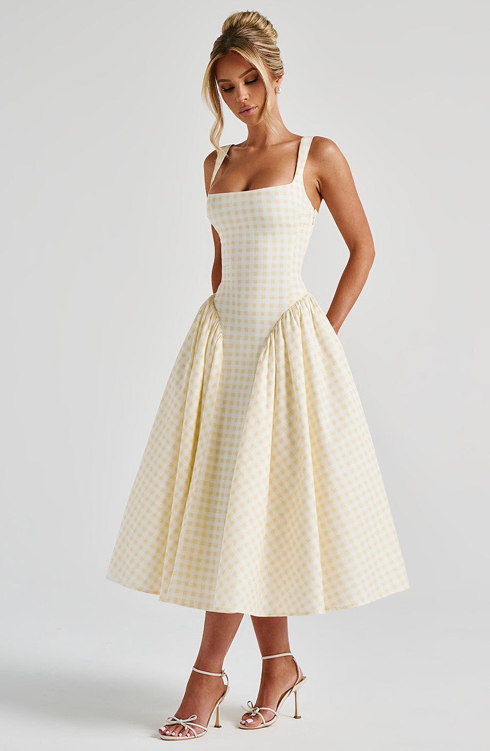 Sherrie Midi Dress - Lemon Gingham - Napalia