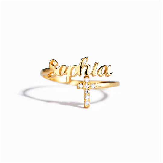 CROSS RING AND PERSONALIZED NAME