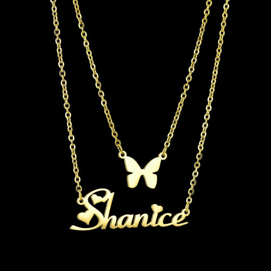 PERSONALIZED DOUBLE NECKLACE - BUTTERFLY