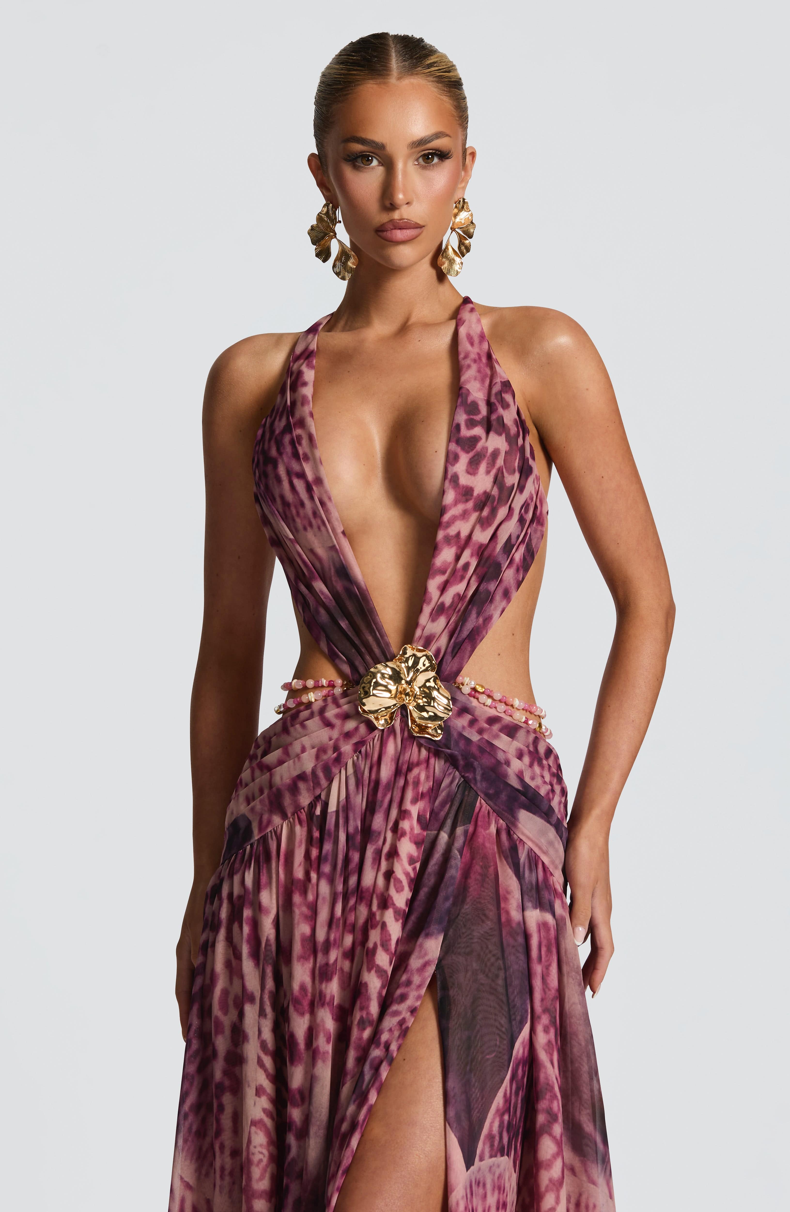 Indianna Maxi Dress - Magenta Orchid Print - Napalia