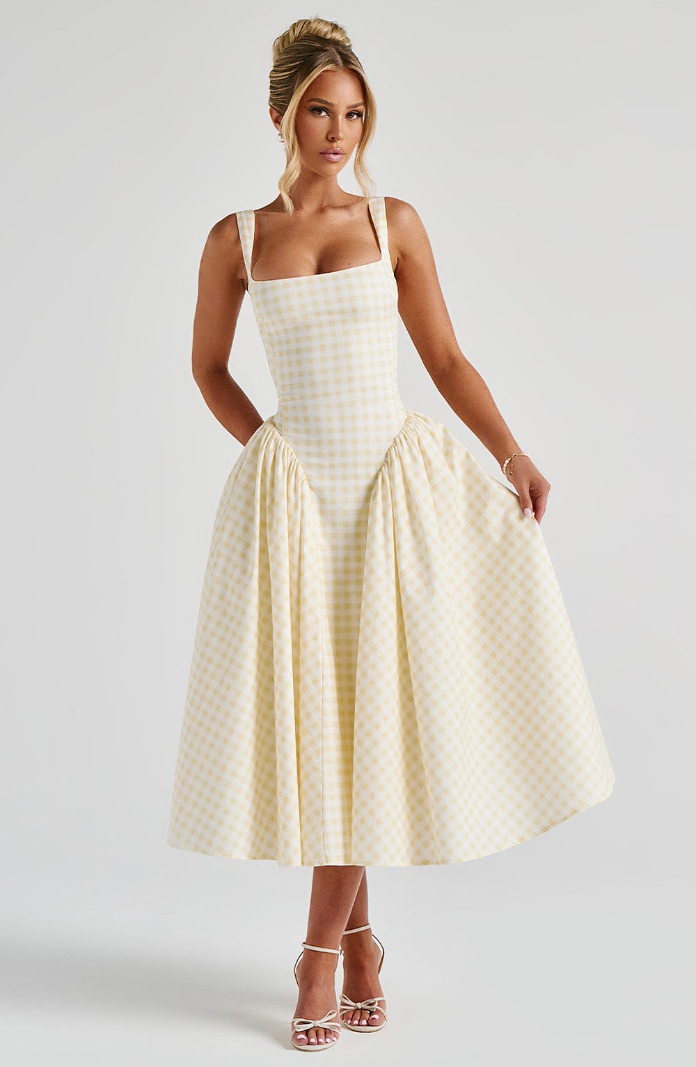Sherrie Midi Dress - Lemon Gingham - Napalia